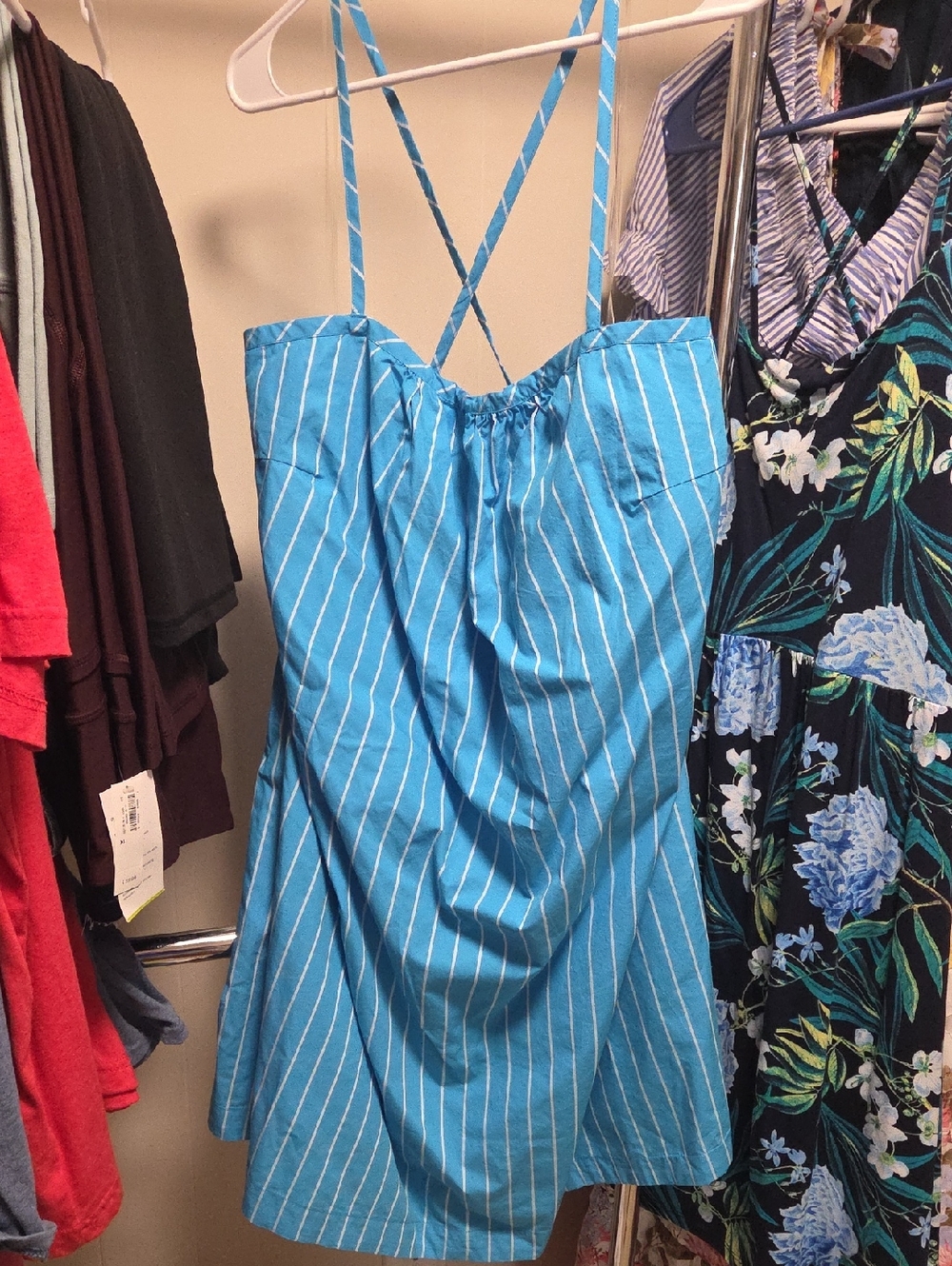 Target Blue and White Striped Sundress with Crisscross Straps